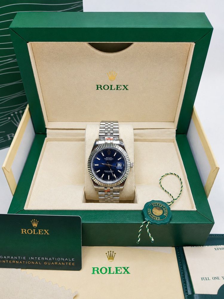 Kolekcija A Ref. DJ-133 — Modra številčnica, fluted bezel — s kutijom i papirima