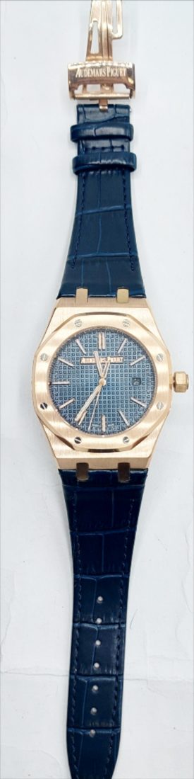 Kolekcija B Ref. RO-102 — Rose gold, modra številčnica, kožni remen